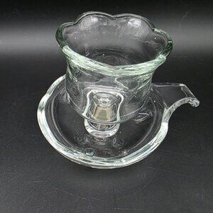 Vintage Clear Glass Chamber Stick  Handled Candle Holder with Peg Votive Holder